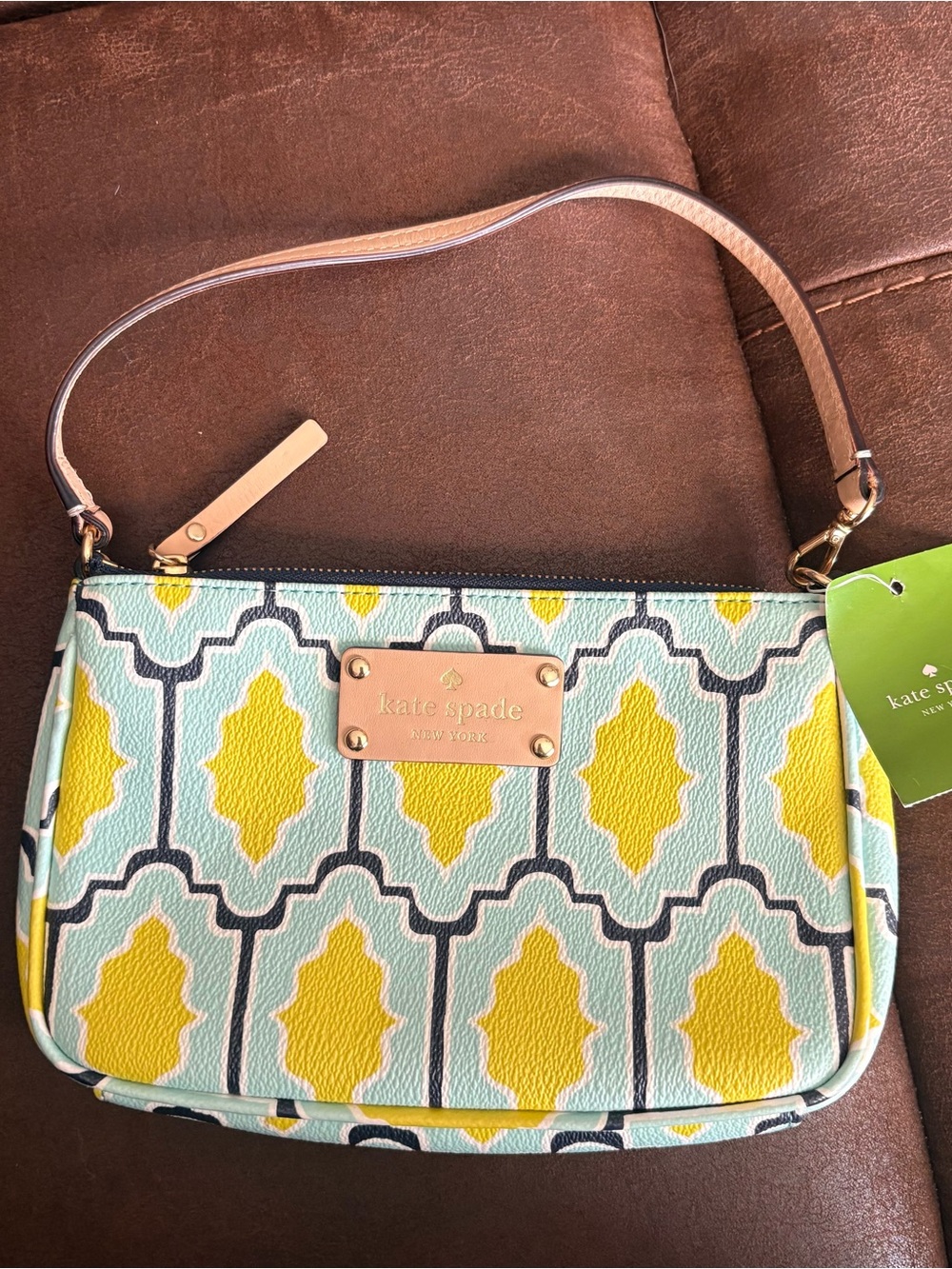 kate spade Yellow Green & Light Blue Geometric Wristlet